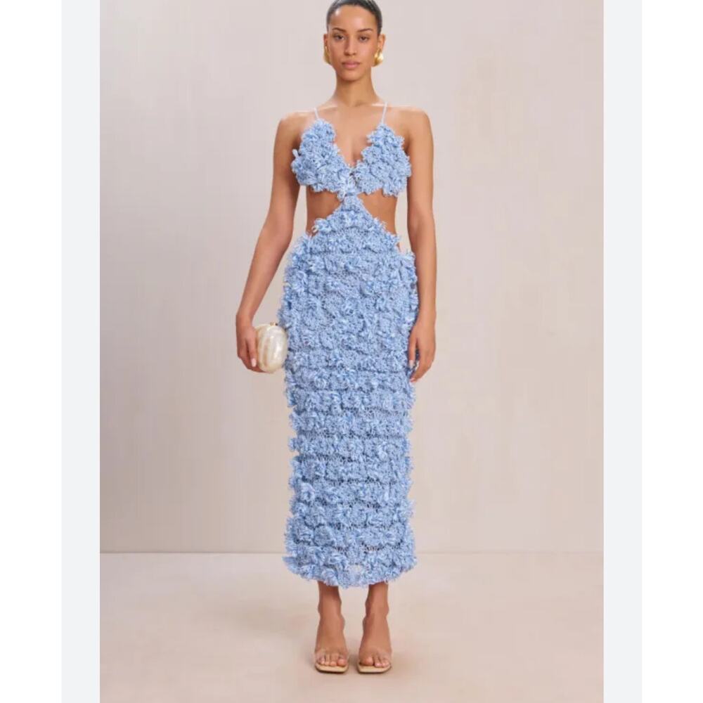 Cult Gaia Blue Textured Midi Dress